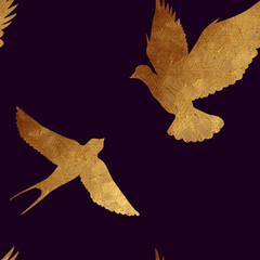 Seamless pattern with golden birds. - 86167044