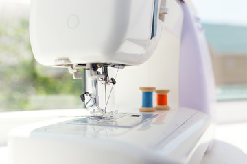 Detail of sewing machine and sewing accessories.
