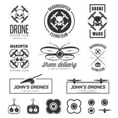 Vector set of drone flying club labels, badges, design elements.