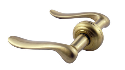 Door handle in gold on a white background 