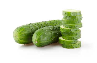 Fresh Cucumber and Slices isolated on white background