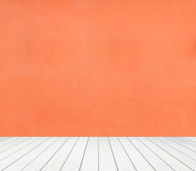 room interior with color wall and white wood floor