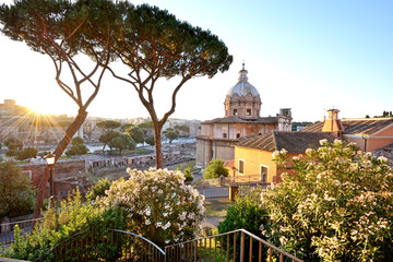Obraz premium Roman Forum, Via dei Fori Imperiali, Rome. Church of Ss. Luca and Martina.