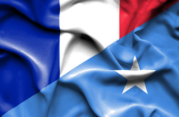 Waving flag of Somalia and France