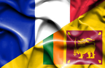 Waving flag of Sri Lanka and France