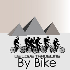 traveling by bike illustration over color background