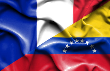 Waving flag of Venezuela and France