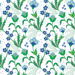 Vector Turkish Field Flowers Seamless Pattern