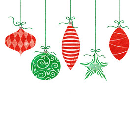 Cute Retro Hanging Christmas Ornaments on White