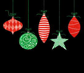 Five Cute Retro Hanging Christmas Ornaments