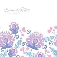 Vector soft purple flowers horizontal frame seamless pattern