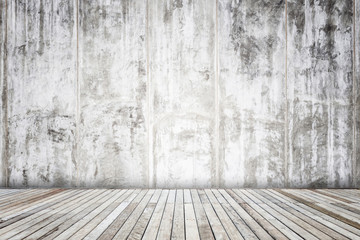 Grey cement wall with wooden plank texture and background