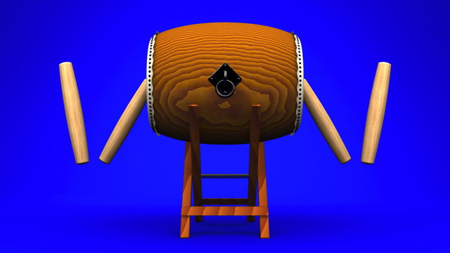 Loopable Asian Drum And Sticks On Blue Background