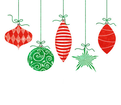 Cute Retro Hanging Christmas Ornaments On White