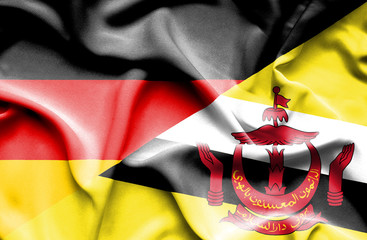 Waving flag of Brunei and Germany