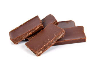 Broken chocolate bar on a white background