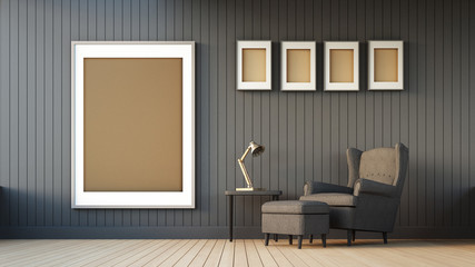 Gray armchair and frame / 3D render image classical composition