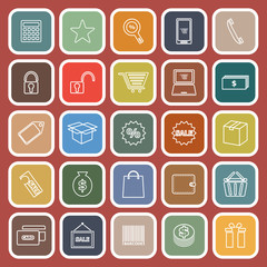 Shopping line flat icons on red background