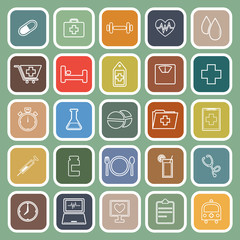 Health line flat icons on green background