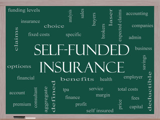 Self Funded Insurance Word Cloud on a Blackboard