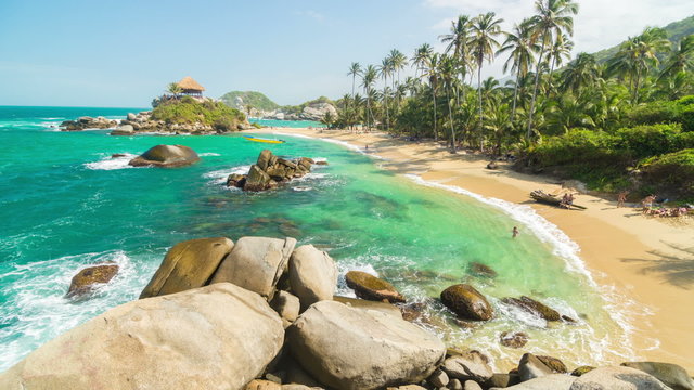 Time lapse of waves coming into the beach at Cabo San Juan del Guia in Tayrona National Park in Colombia
