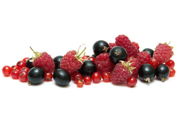 Summer berry isolated on white background. Blackberry, raspberry, red currants.