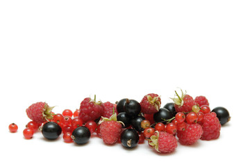 Summer berry isolated on white background. Blackberry, raspberry, red currants.