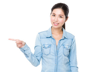 Woman with finger point up