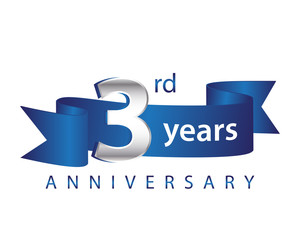 3 Years Anniversary Logo Blue Ribbon