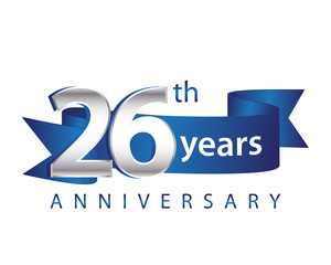 26 Years Anniversary Logo Blue Ribbon - obrazy, fototapety, plakaty