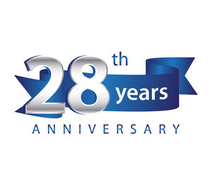 28 Years Anniversary Logo Blue Ribbon - obrazy, fototapety, plakaty