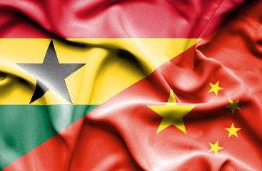 Waving flag of China and Ghana