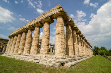 Temple of Hera the famous Paestum archaeological  site . Italy