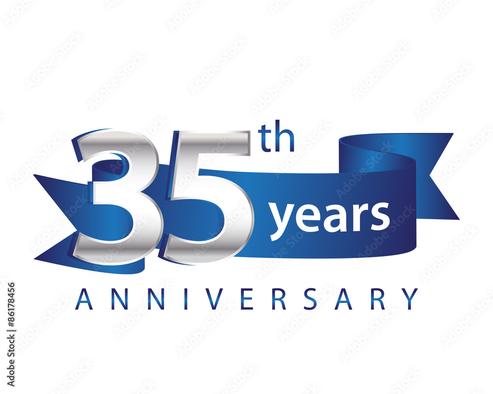 Wall mural 35 years anniversary logo blue ribbon