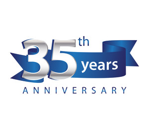 35 Years Anniversary Logo Blue Ribbon - obrazy, fototapety, plakaty