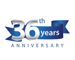 36 Years Anniversary Logo Blue Ribbon - obrazy, fototapety, plakaty