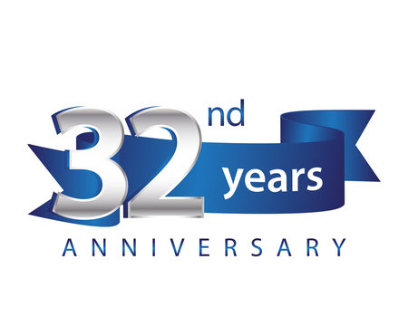 32 Years Anniversary Logo Blue Ribbon