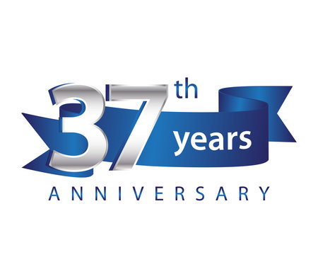 37 Years Anniversary Logo Blue Ribbon