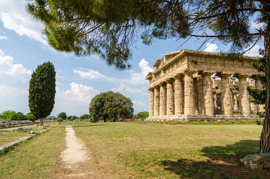 Archaeological  site of Paestum , Temple of Hera . Italy