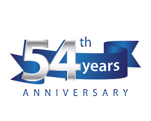 54 Years Anniversary Logo Blue Ribbon