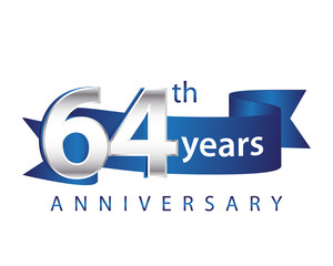 64 Years Anniversary Logo Blue Ribbon