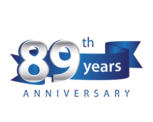 89 Years Anniversary Logo Blue Ribbon