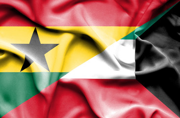 Waving flag of Kuwait and Ghana