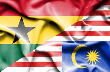 Waving flag of Malaysia and Ghana