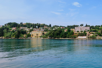 Fototapeta na wymiar Sea view on the Kanoni peninsula of Corfu.