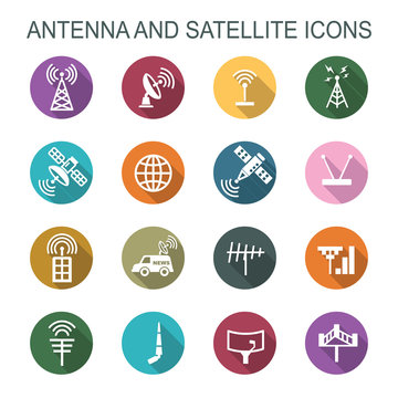 antenna and satellite long shadow icons