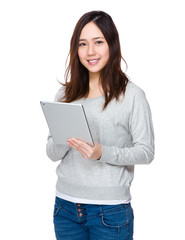 Woman hold with laptop computer