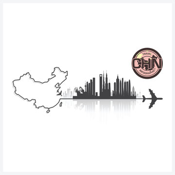 China Skyline Buildings Silhouette Background