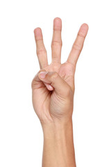 Hand gestures counting three, isolated