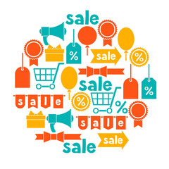 Background with sale and shopping icons design elements